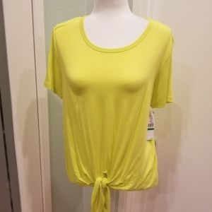 🌸Karen Kane Neon Yellow Front Knot Tie Shirt NWT